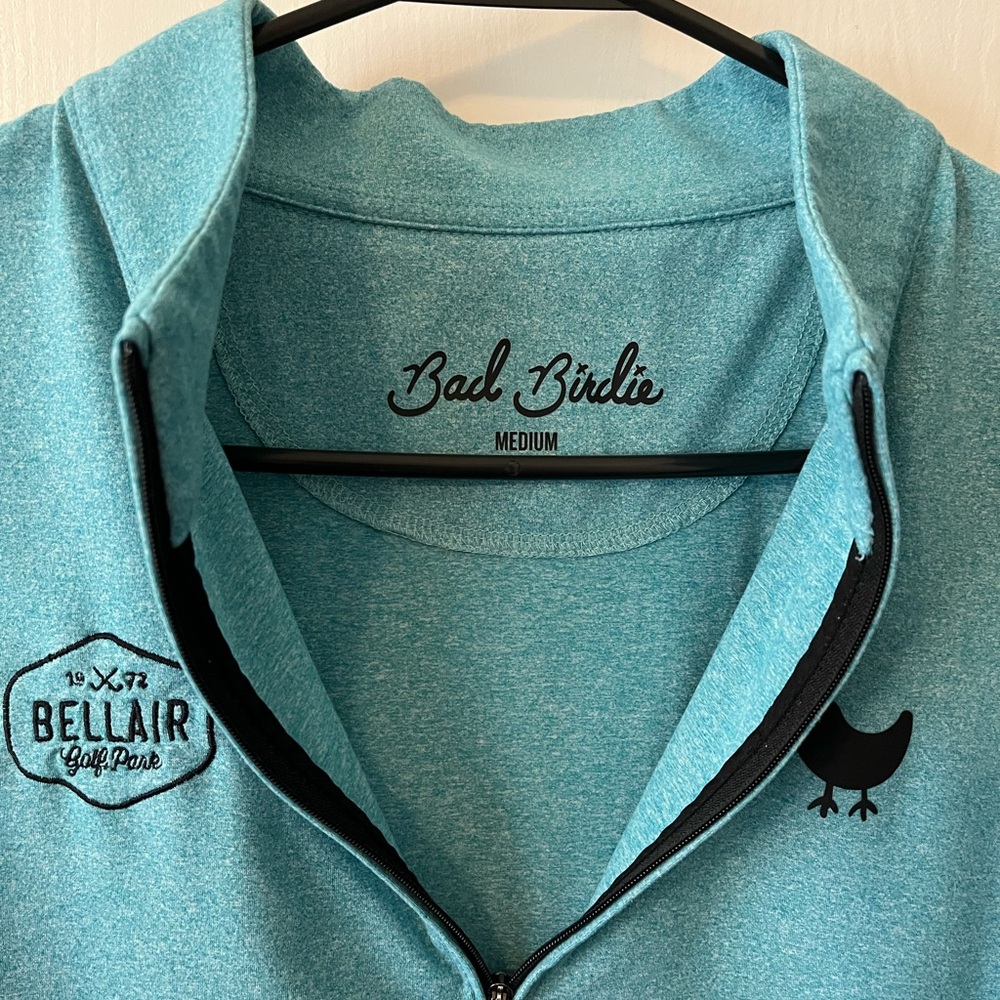 Bad Birdie Bell Air Golf Heather Turquoise Blue 1/4 Zip Pullover Mens Medium - Picture 5 of 9